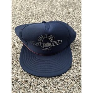 Vtg Overland Grain Corp Foam SnapBack Hat Blue Wever Iowa‎ Speedway